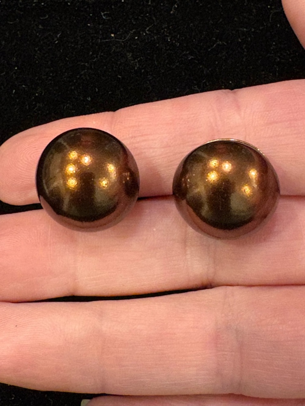 Erwin Pearl Vintage Chocolate Brown Pearl Dome Stud Earrings Clip Ons